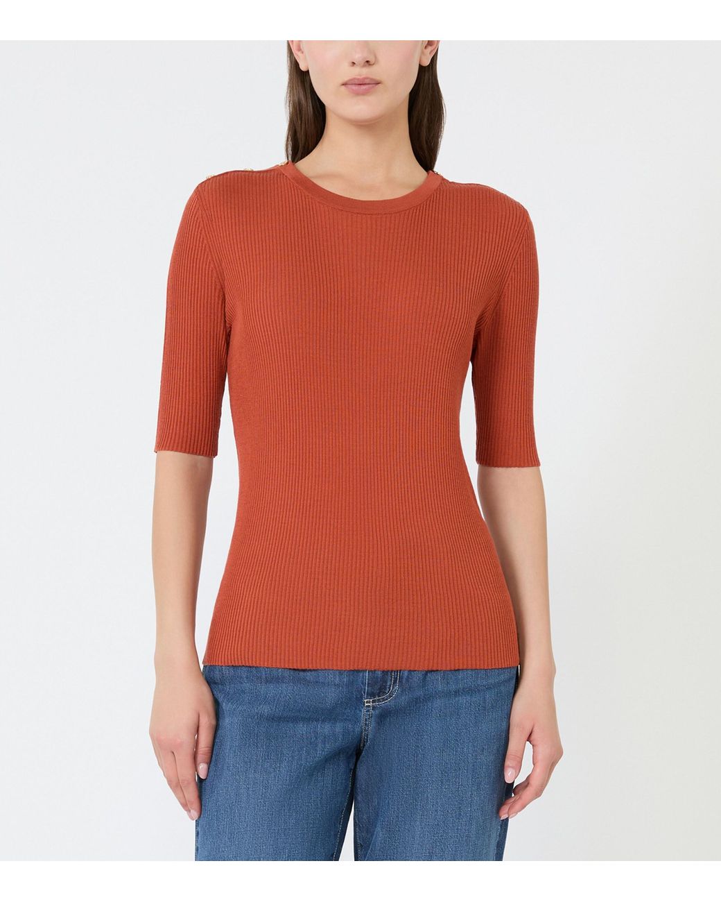 Max Mara Orange Virgin Wool Ribbed Sweater