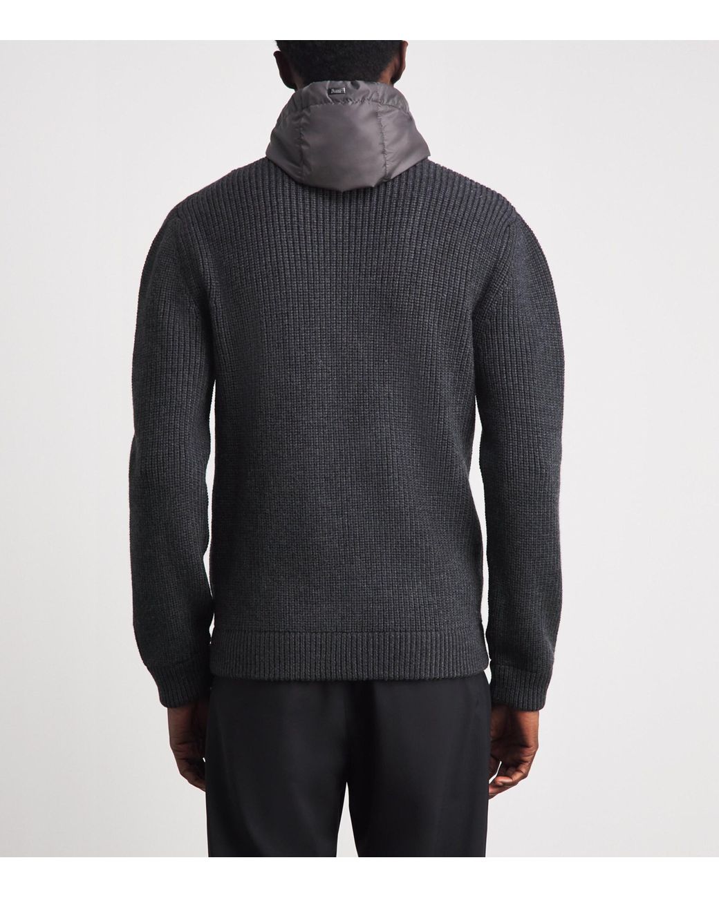 Herno Black Virgin Wool Ribbed Hybrid Jacket for men