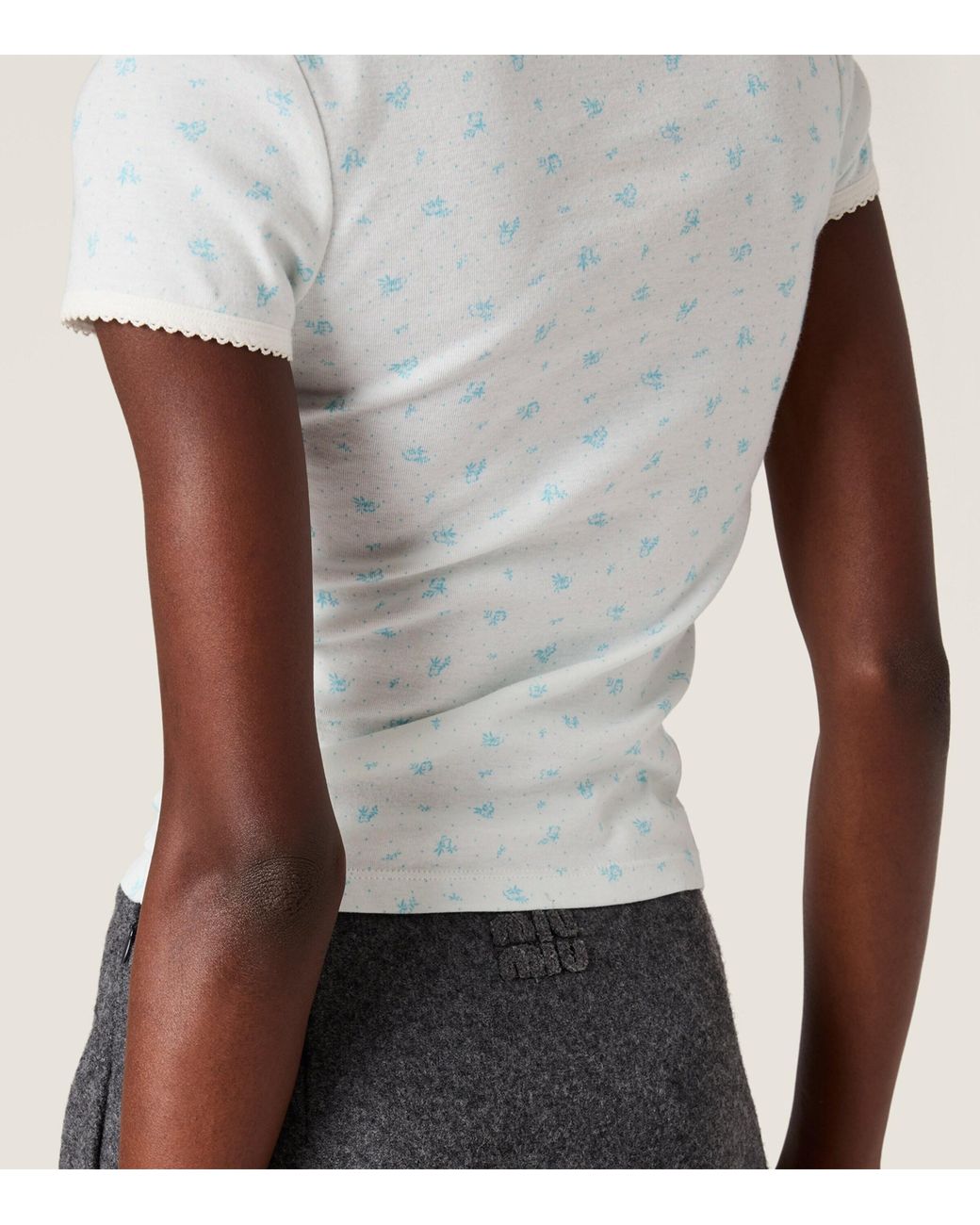 Miu Miu White Cotton Floral Logo T-Shirt