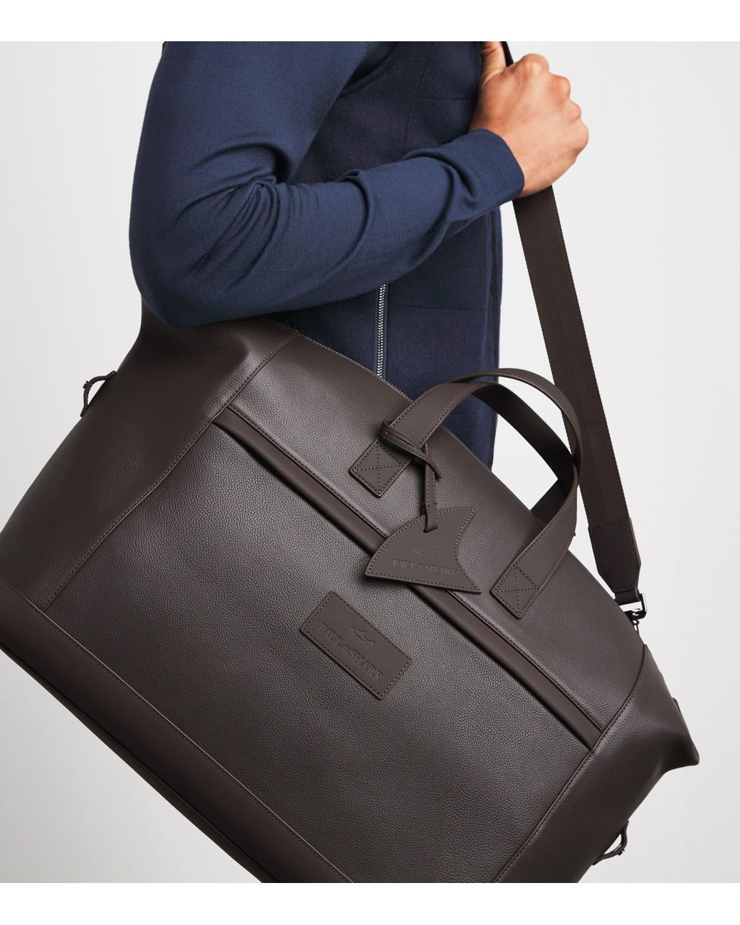 Paul & Shark Black Leather Logo Holdall for men