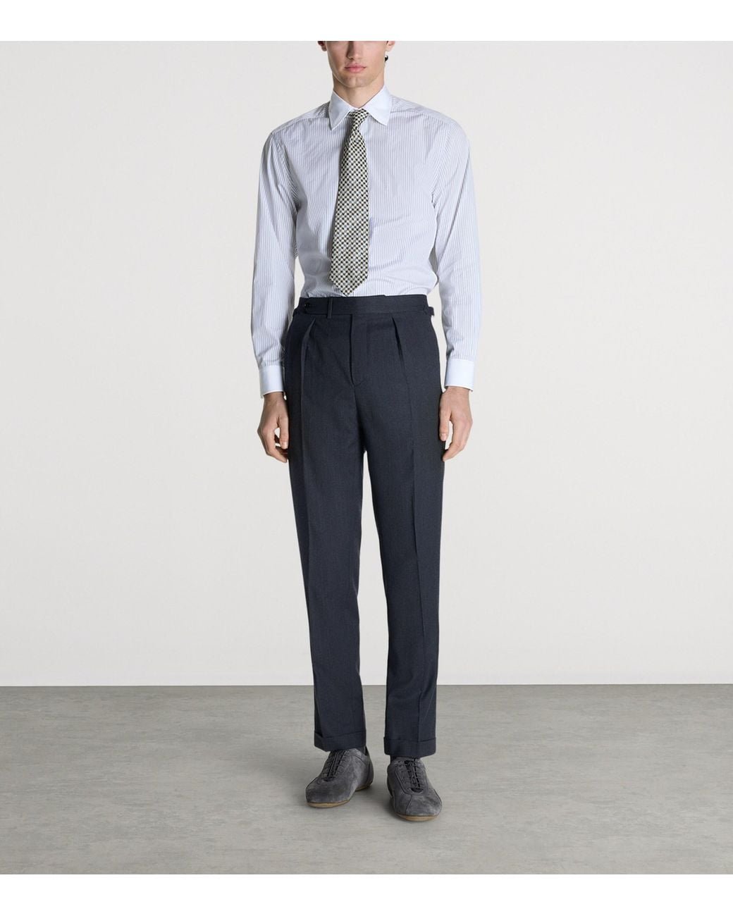 Dunhill Blue Wool Pleated Trousers for men