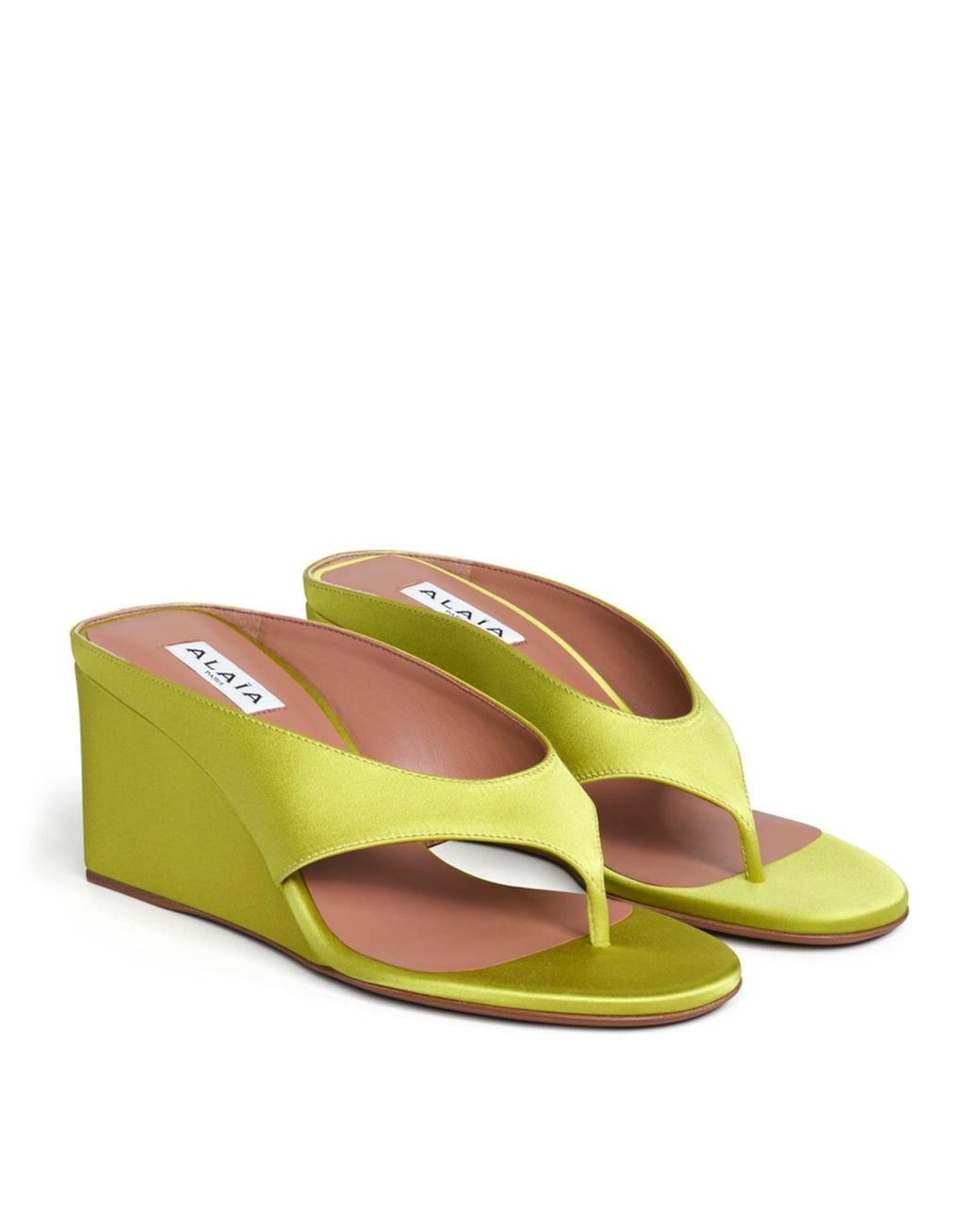 Alaïa Yellow Satin Cube Wedge Sandals 75