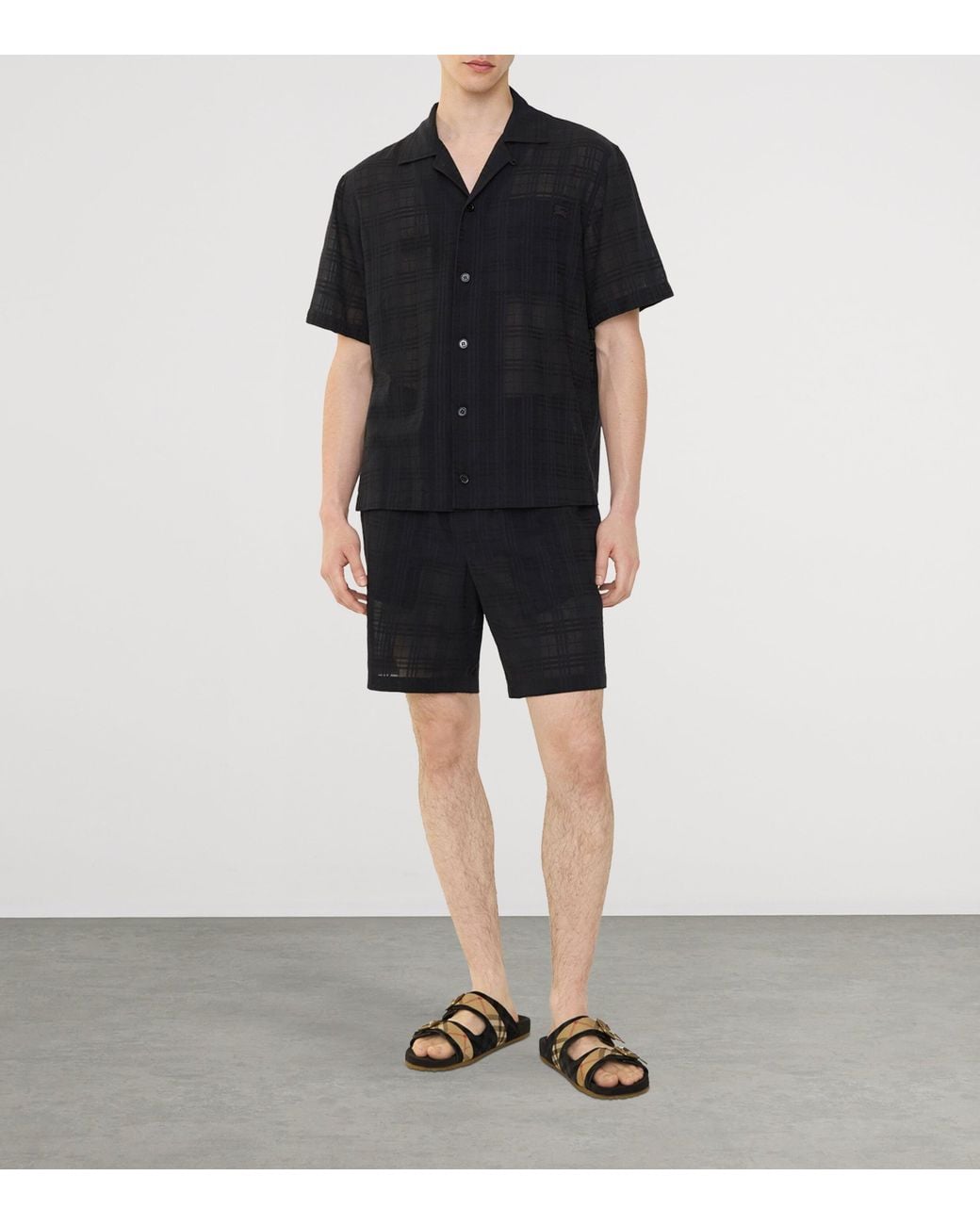 Burberry Black Cotton Voile Check Print Shorts for men