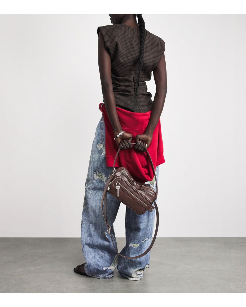 Acne Gray Leather Camero Camera Shoulder Bag