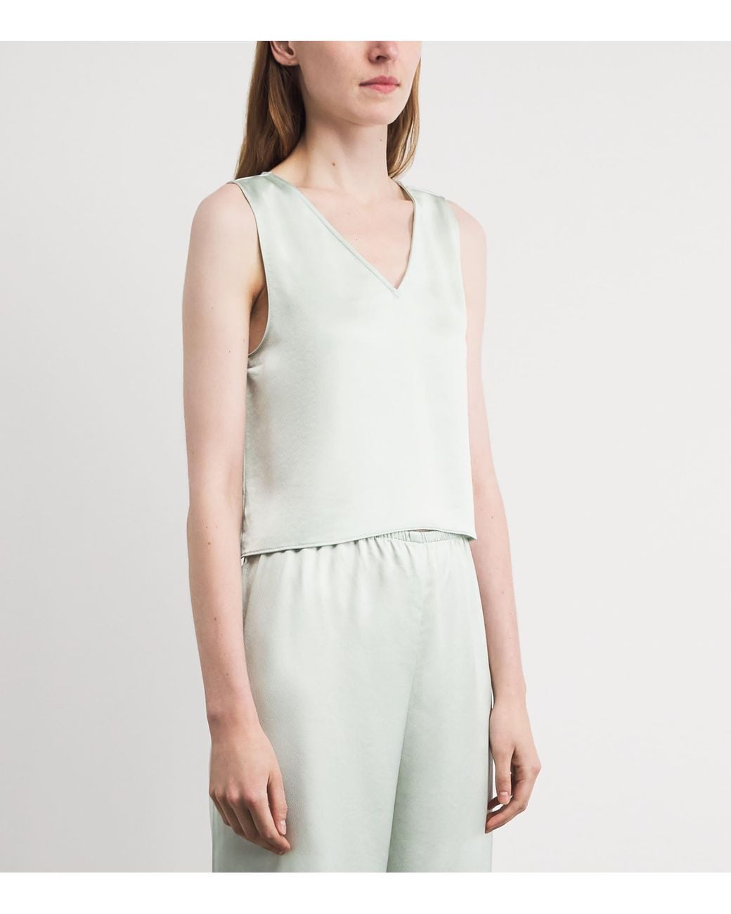 Leset Gray Satin V-Neck Barb Top