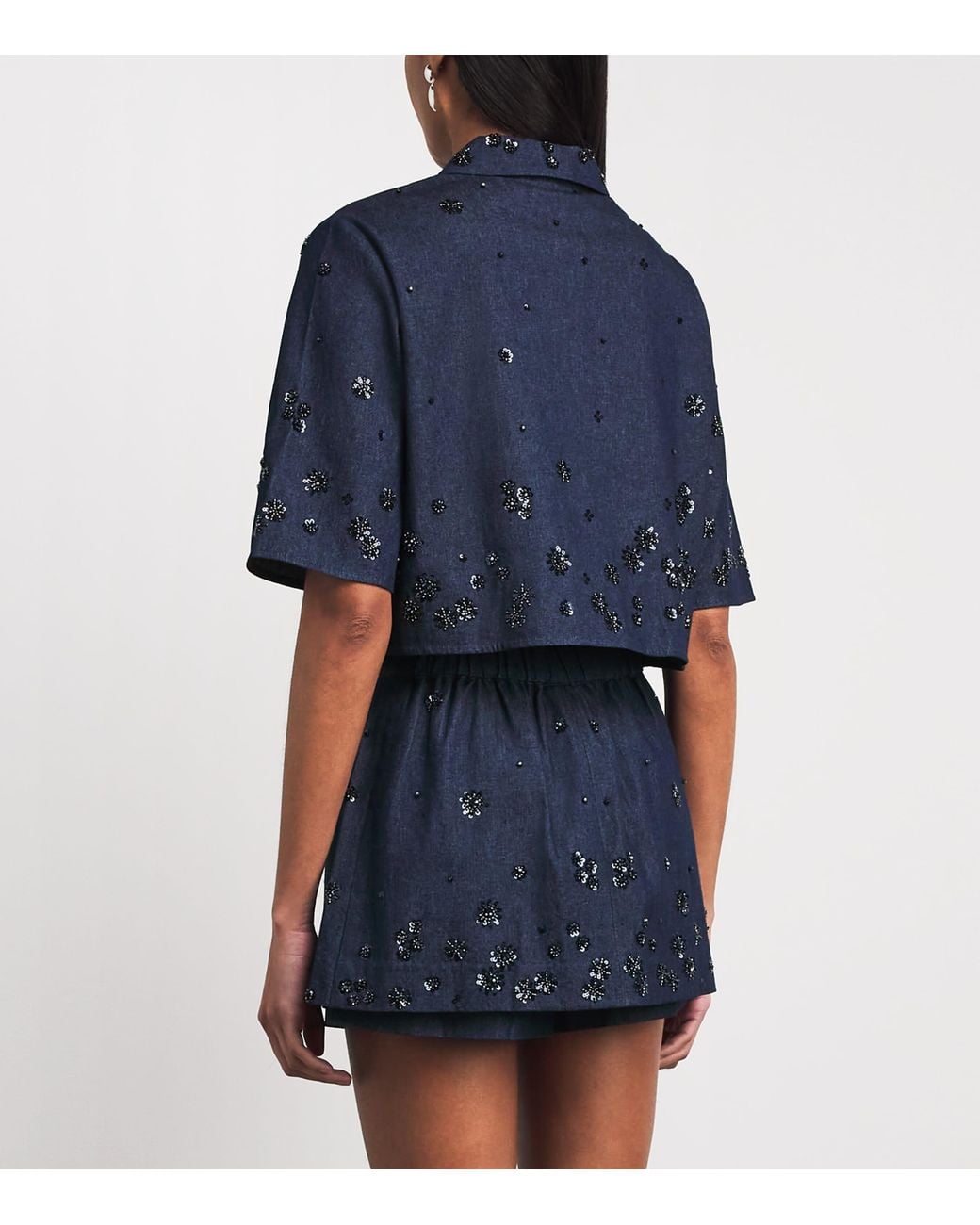 Maje Blue Denim Embellished Cropped Shirt