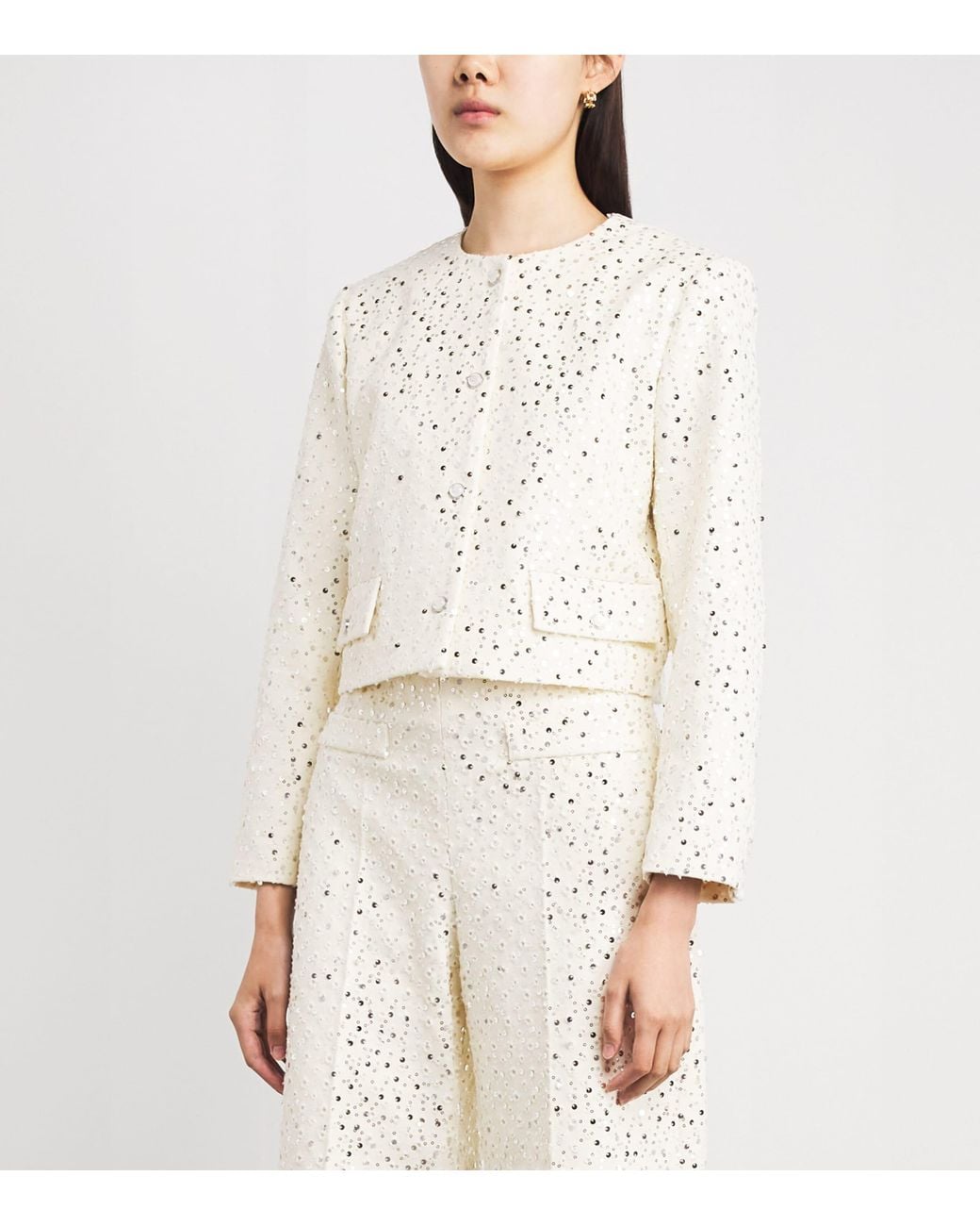 Sandro White Cotton-Blend Sequin Cropped Jacket