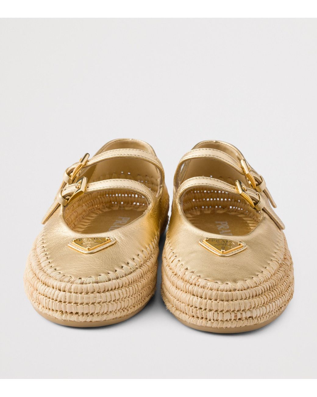 Prada Leather And Raffia Ballet Flats in Natural | Lyst UK
