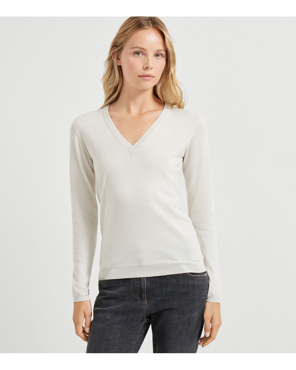 Brunello Cucinelli White Cashmere-Silk-Blend Sweater