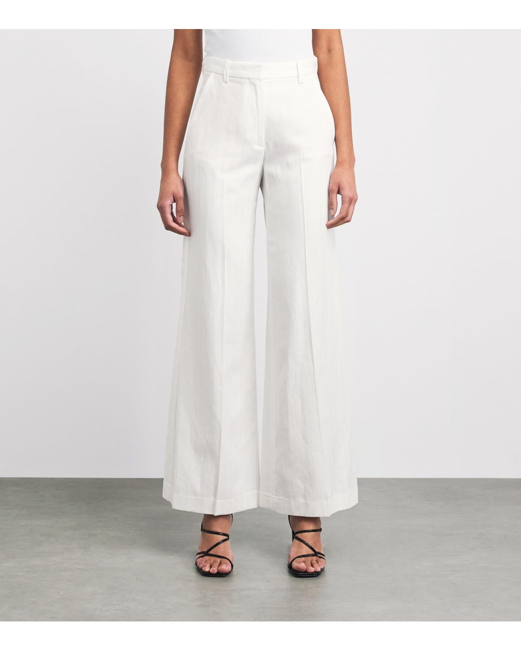 Maje White Stripe Wide-Leg Trousers