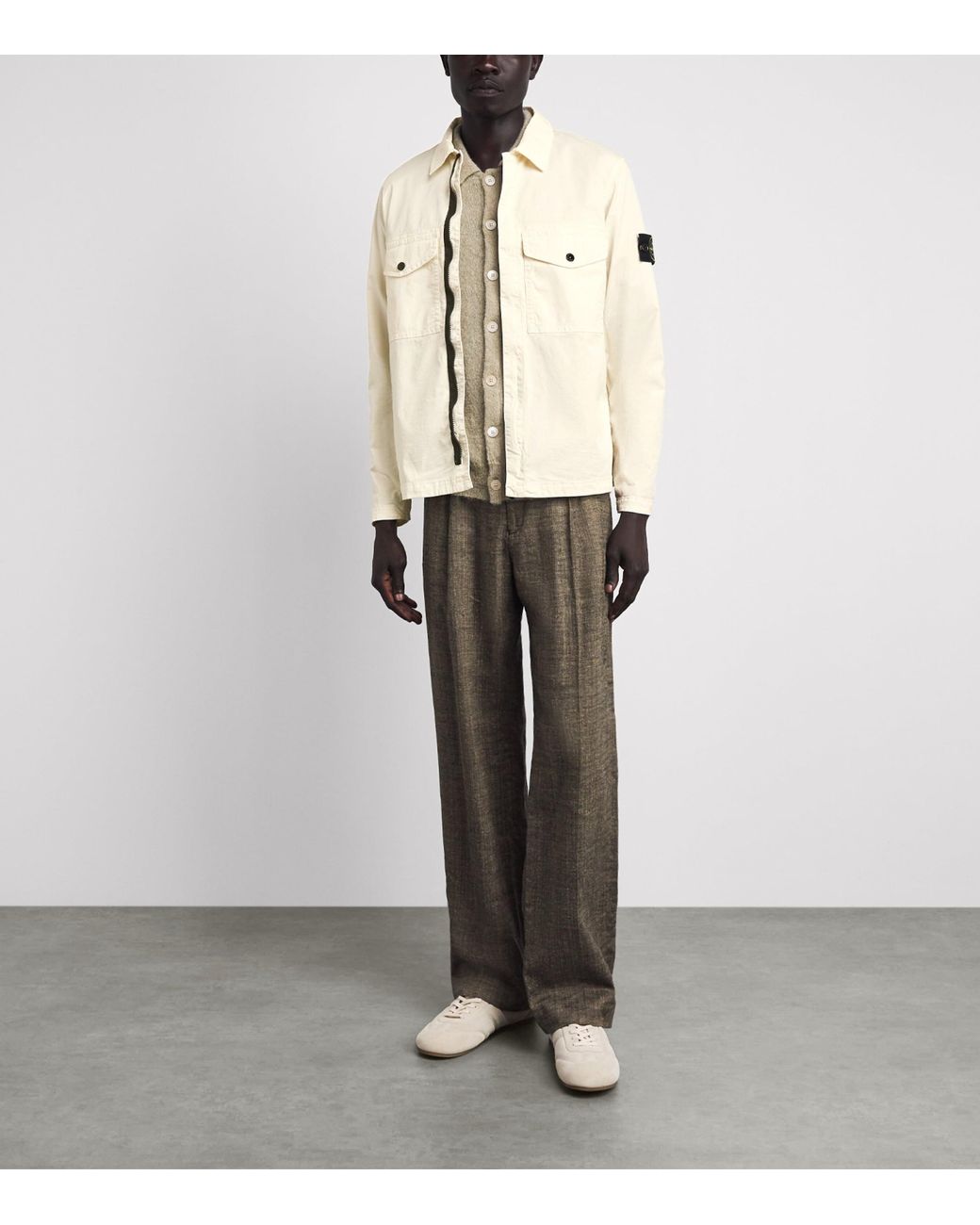 Stone Island Natural Stretch-Cotton Twill Compass Overshirt for men