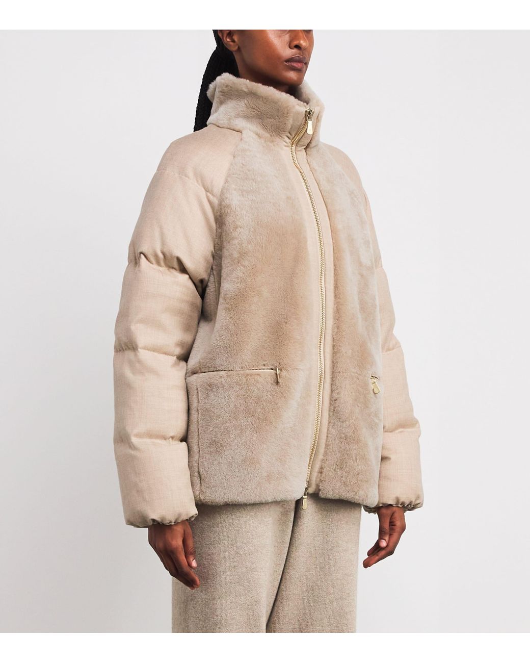 Eleventy Natural Shearling High-Neck Jacket