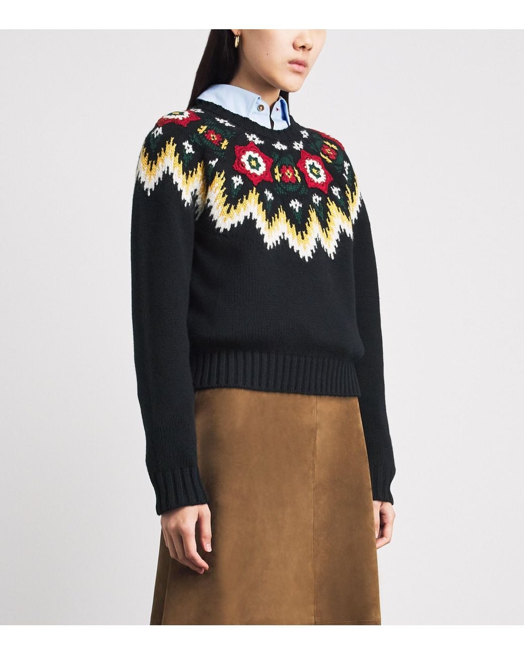 Polo Ralph Lauren Blue Wool-Cotton Floral Crochet Sweater