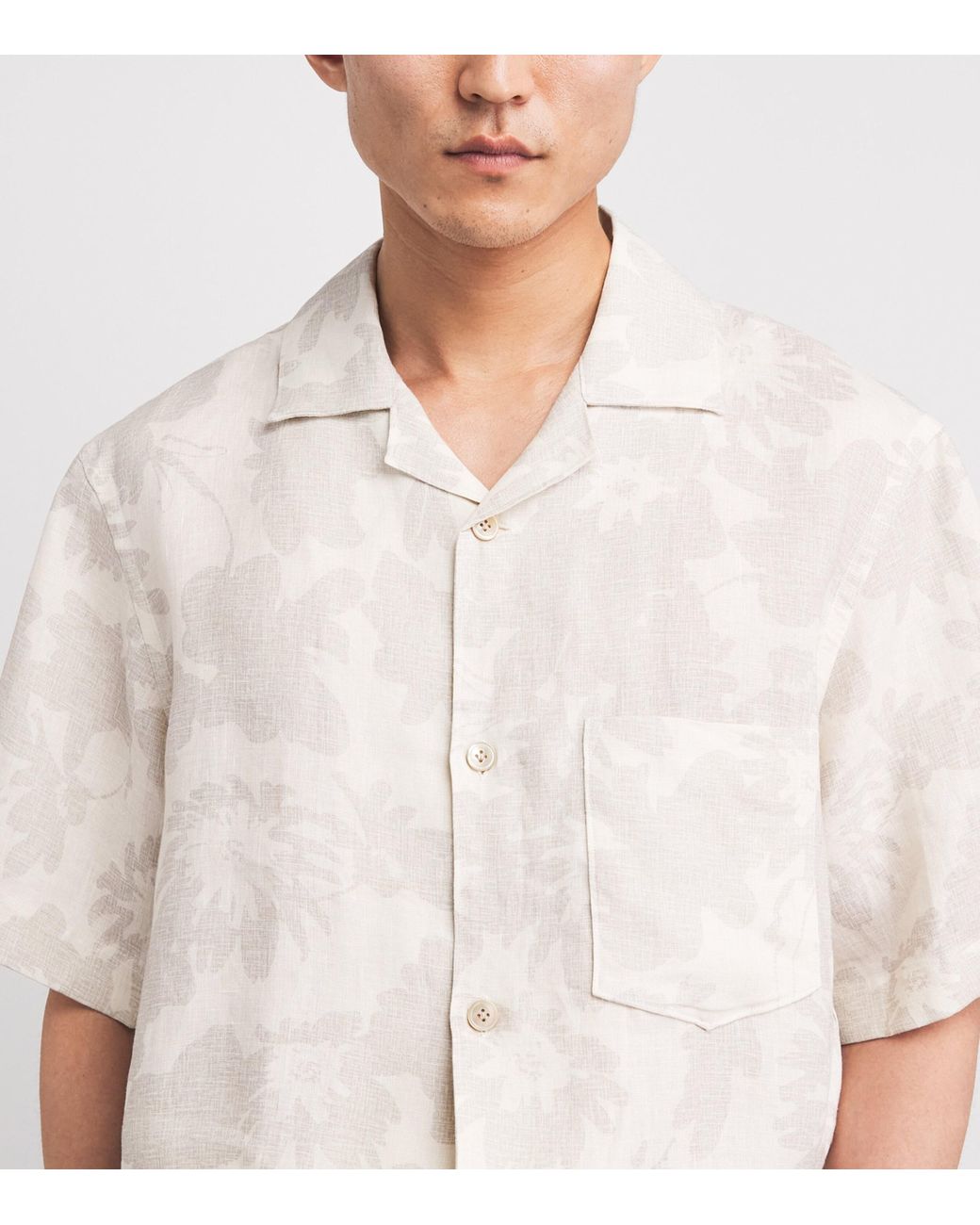 Eleventy White Linen Printed Bowling Overshirt for men