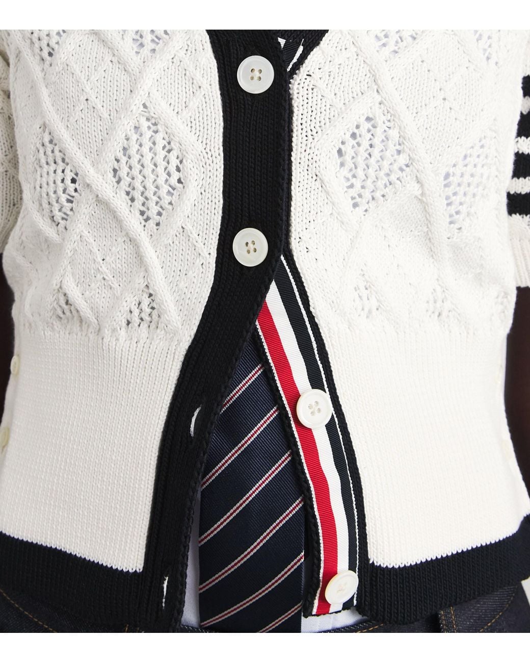 Thom Browne White Argyle Pointelle Knit Cardigan