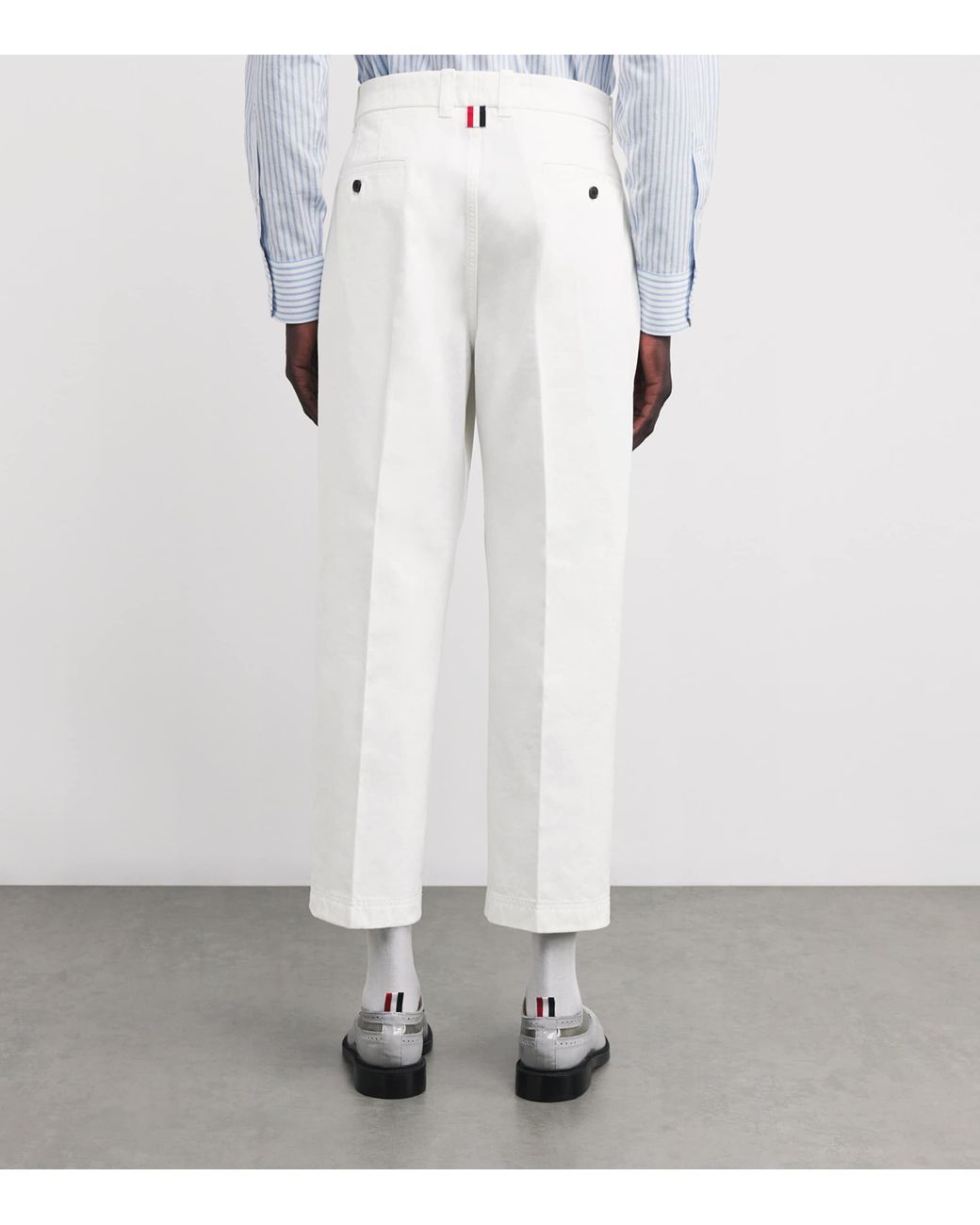 Thom Browne White Cotton Twill Utility Trousers for men