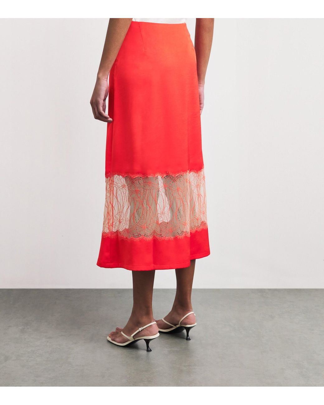 Claudie Pierlot Red Satin Lace Midi Skirt