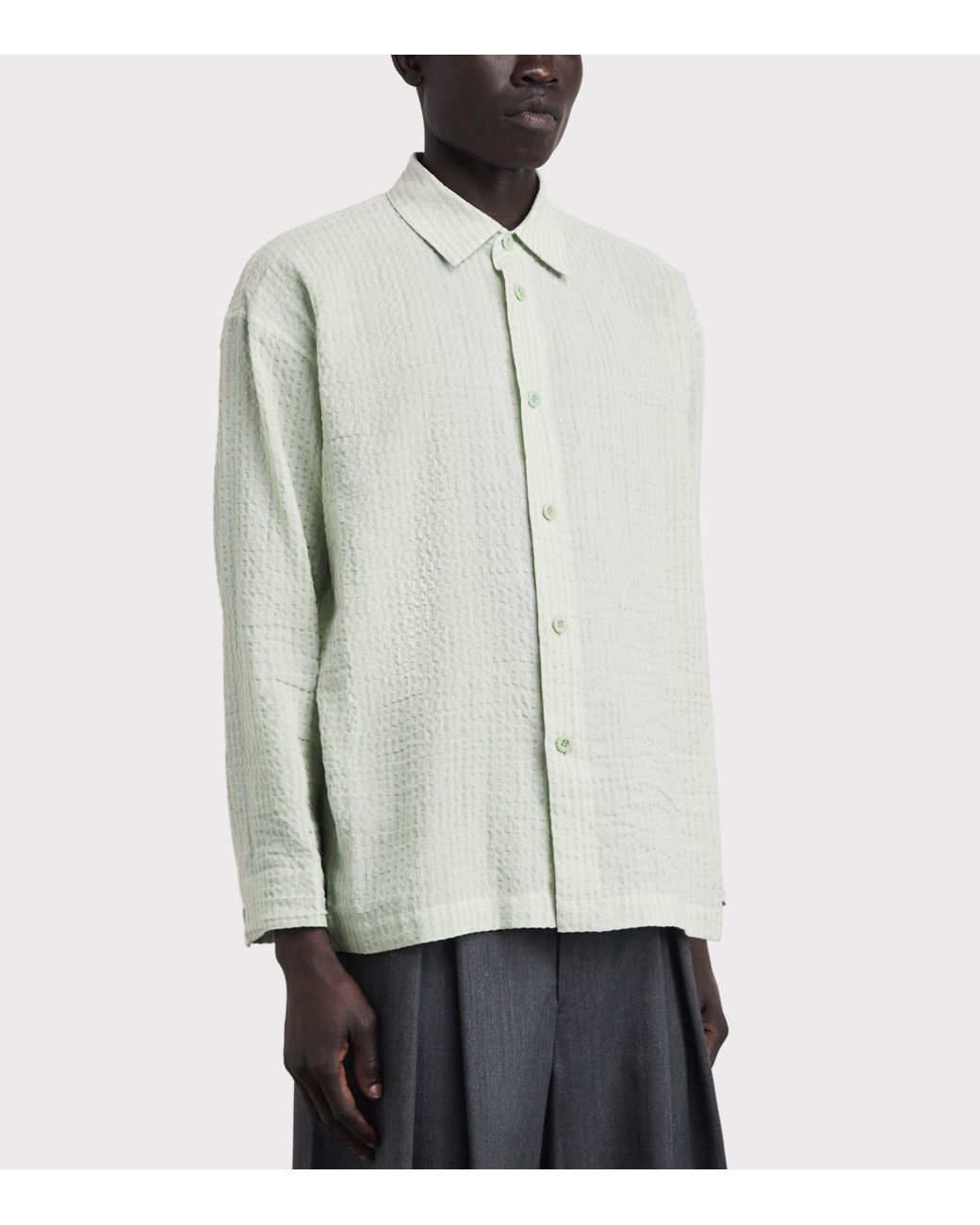 IM MEN White Cotton-Linen Stripe Shrink Shirt for men