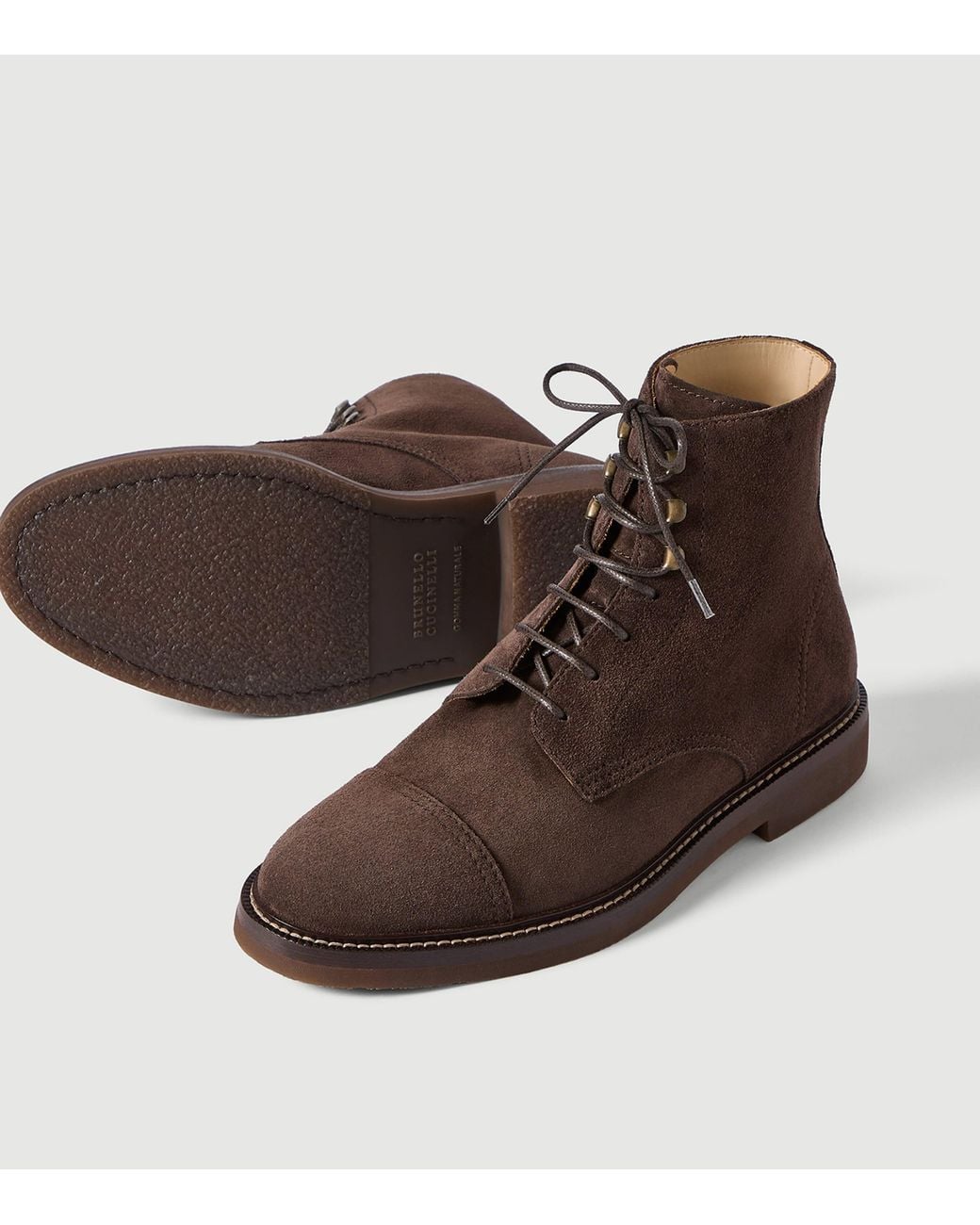 Brunello Cucinelli Brown Brushed Leather Ankle Boots for men
