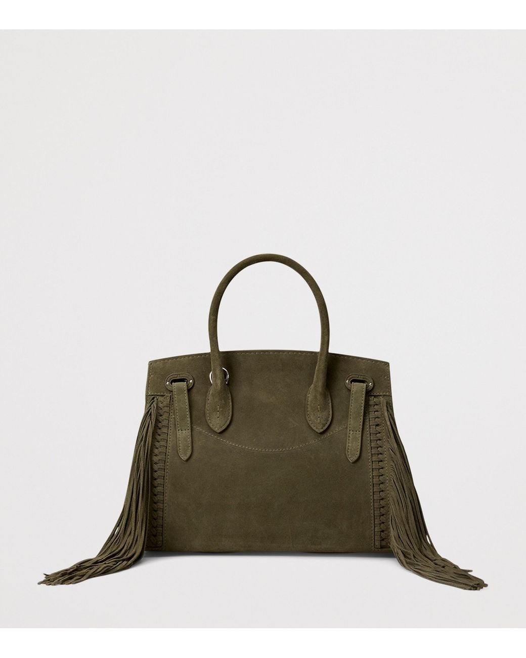 Ralph Lauren Green Suede Fringe Ricky 27 Top-Handle Bag