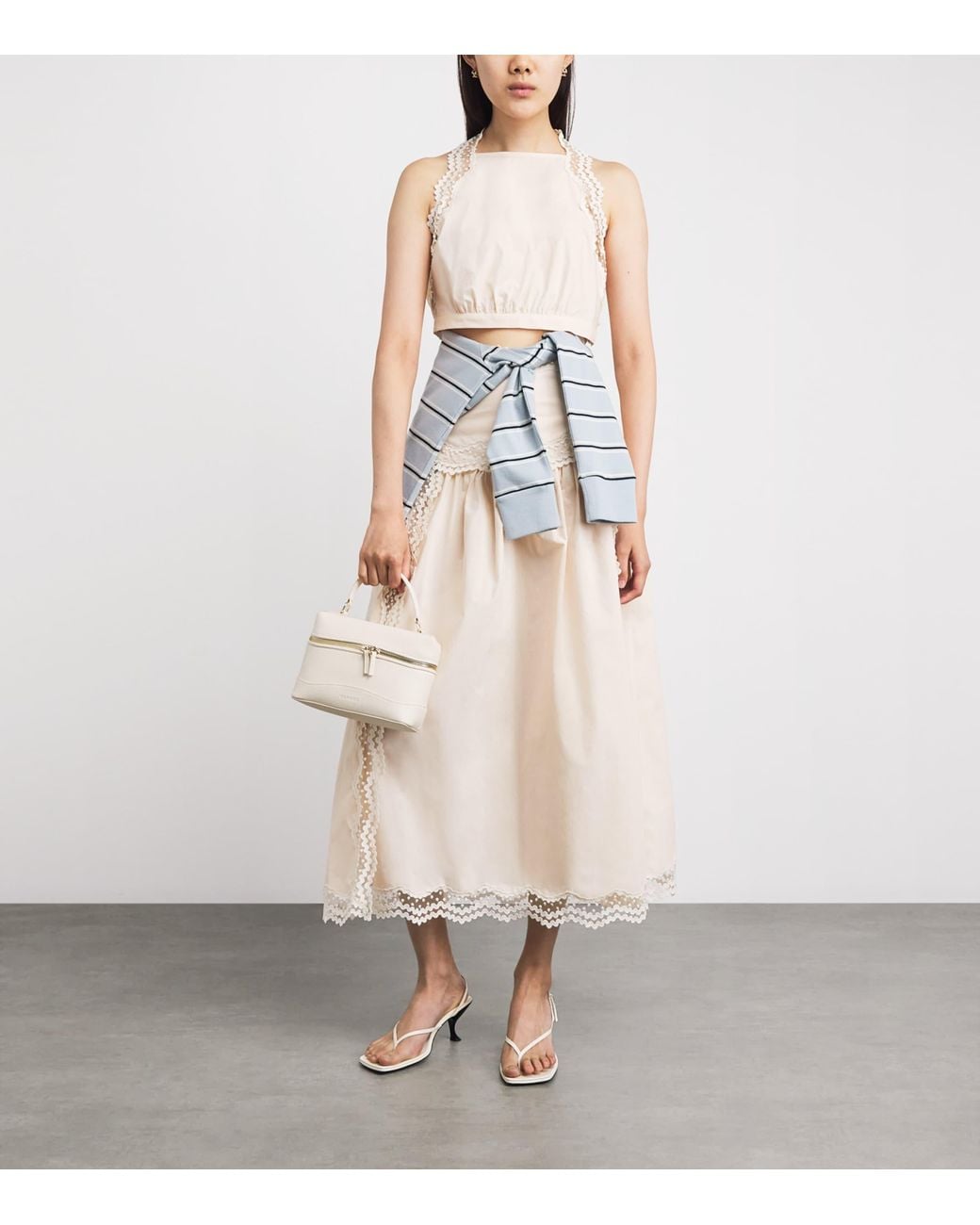 Sandro White Cotton Lace-Trim Crop Top