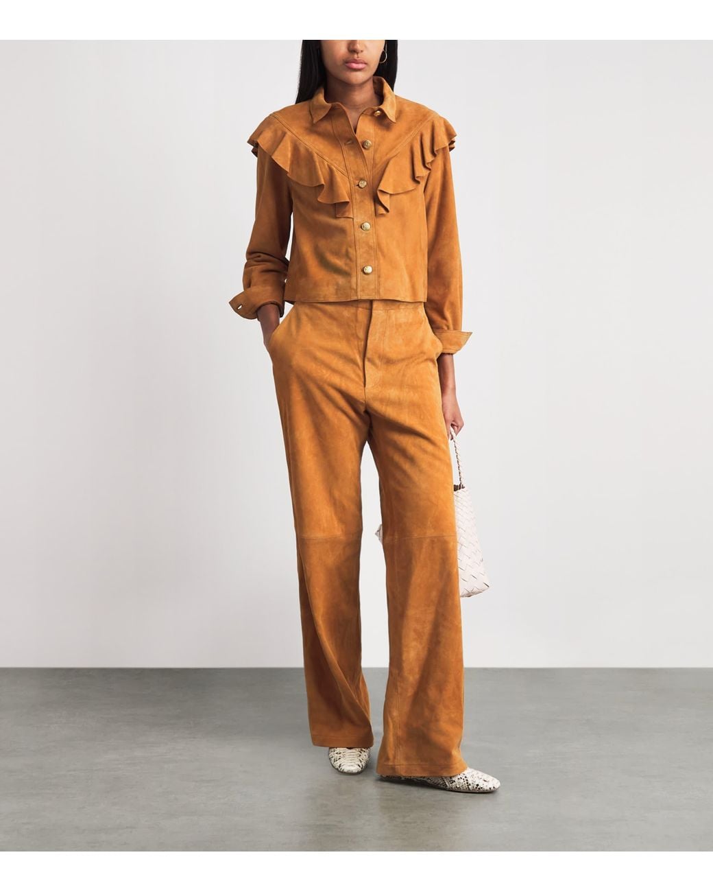 Ulla Johnson Orange Suede Freja Straight Trousers