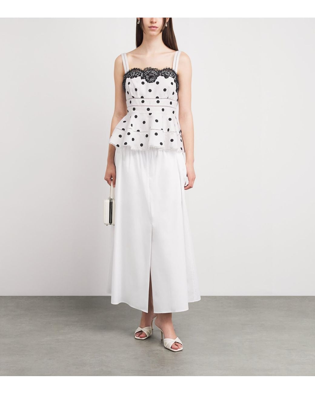 Self-Portrait White Linen-Cotton Polka Dot Top