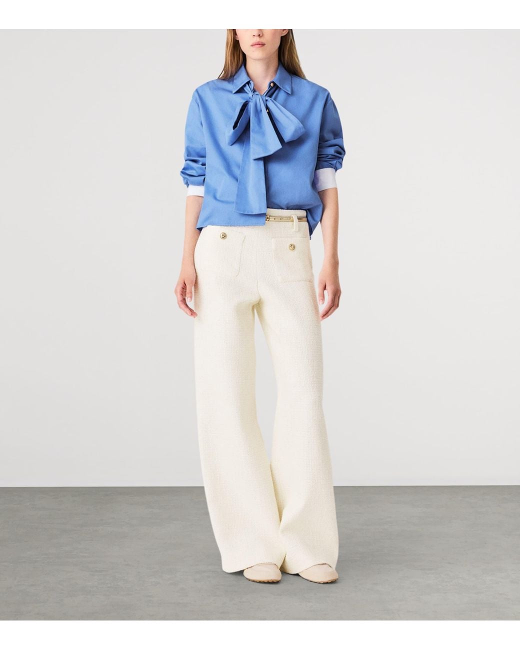 Maje White Tweed Wide-Leg Trousers
