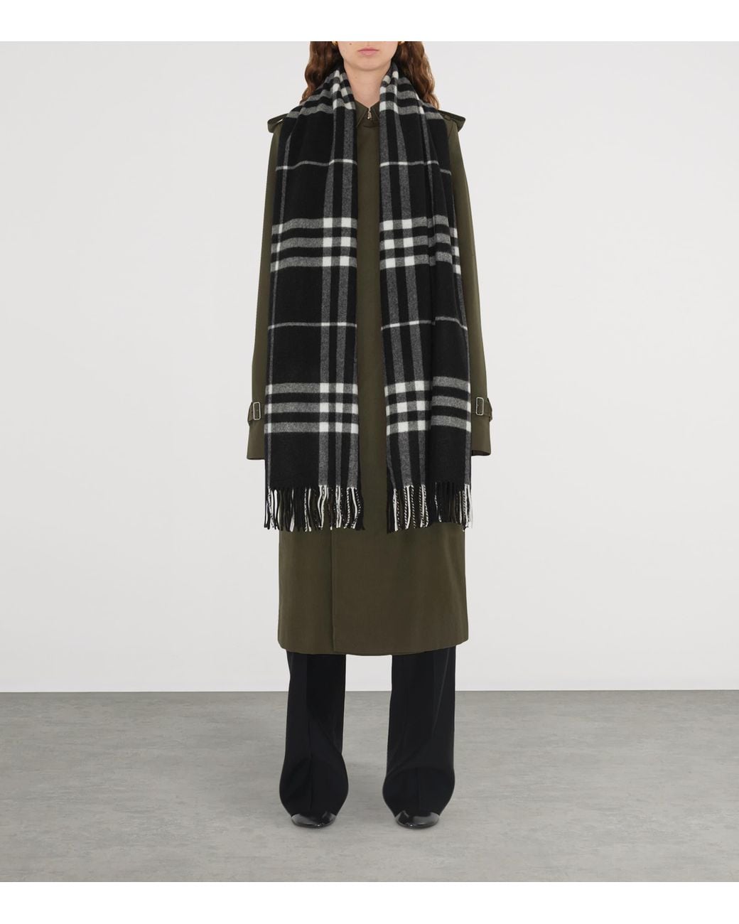 Burberry Black Cashmere Wide Check Scarf