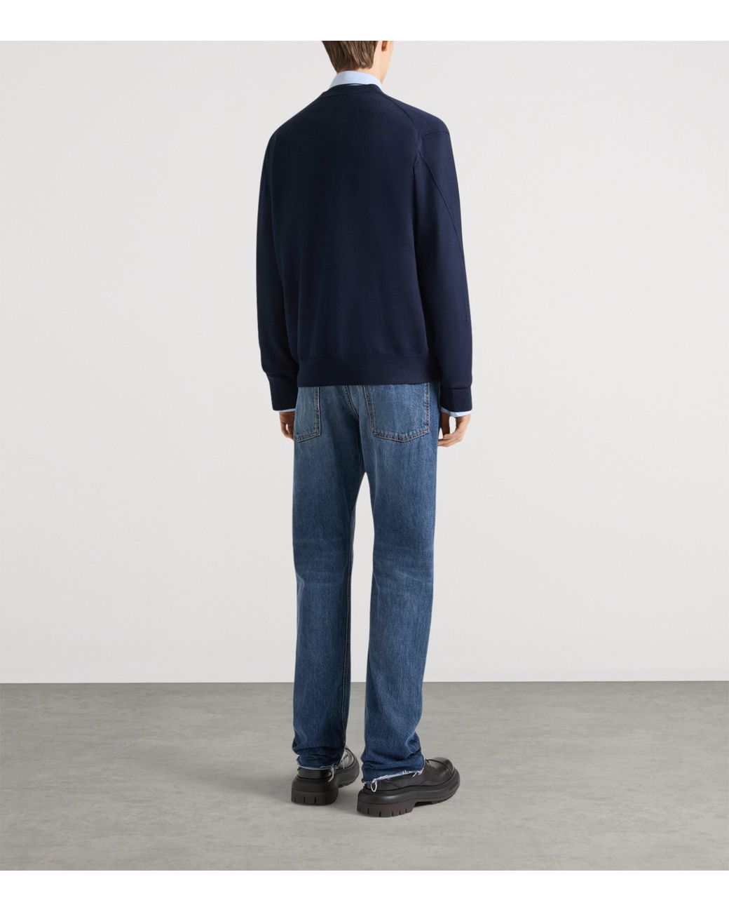 Givenchy Blue Wool Logo-Tab Cardigan for men