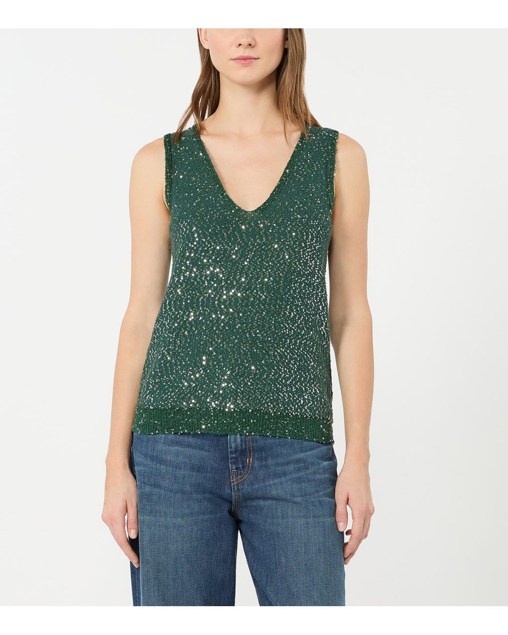 Weekend by Maxmara Green Knitted Sequin Tank Top