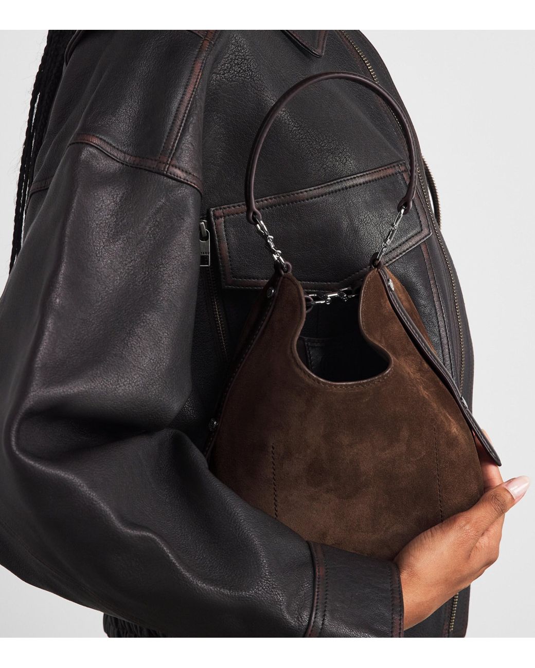 Harrods Brown Small Suede Penny Shoulder Bag