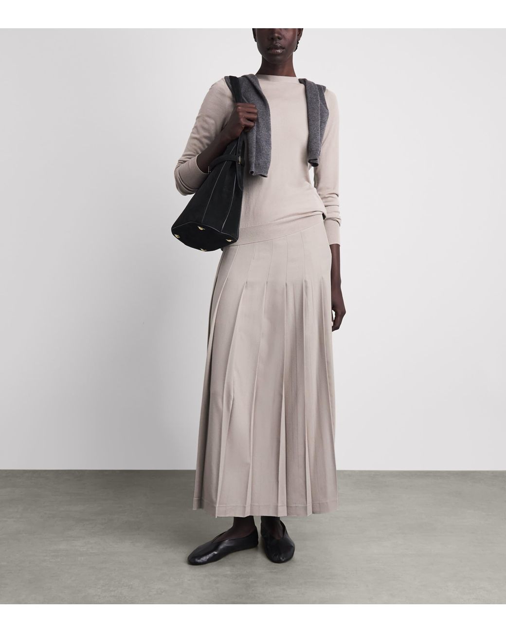 Colombo Gray Cashmere Pleated Maxi Skirt