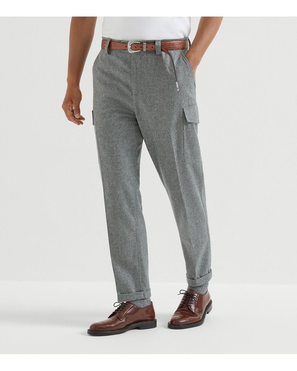 Brunello Cucinelli Gray Virgin Wool Flannel Trousers for men