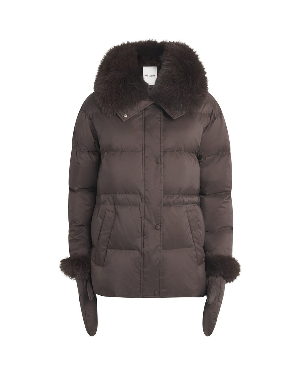 Yves Salomon Brown Down Fur-Trim Technical Puffer Jacket