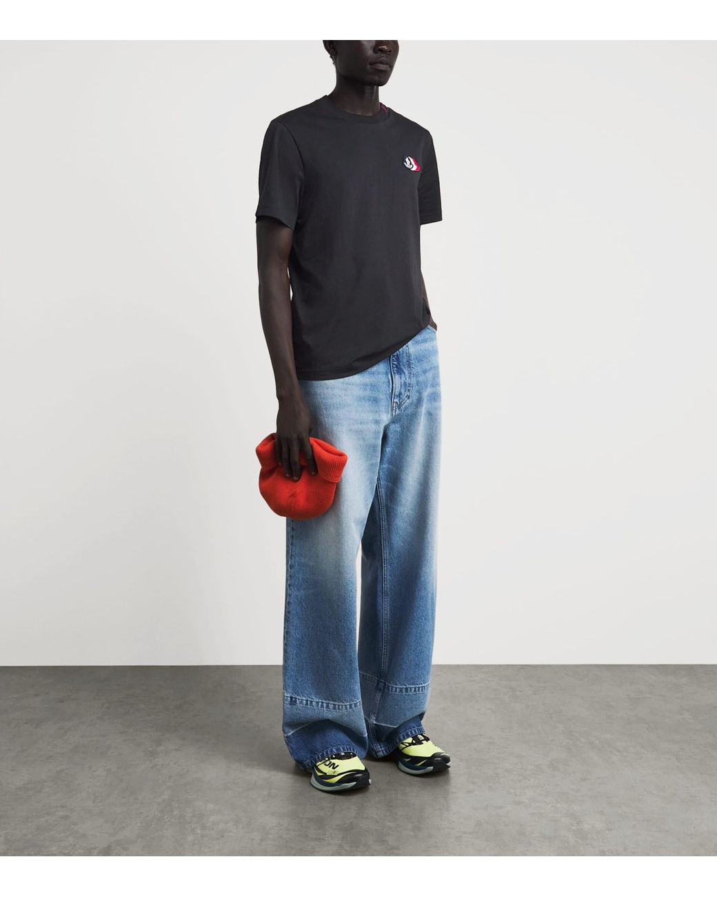Moncler Black Cotton Logo Patch T-Shirt for men