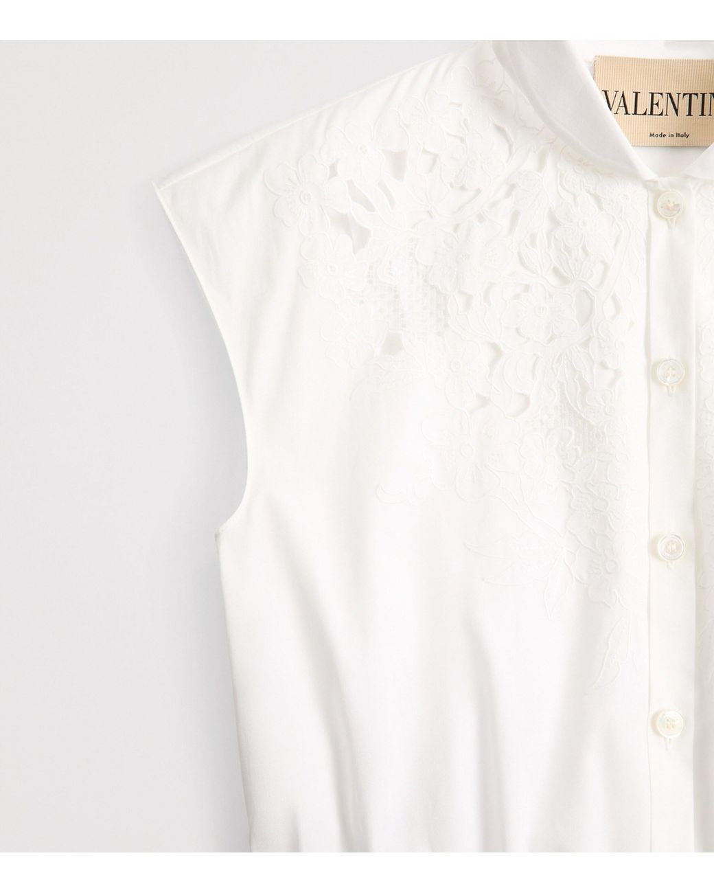 Valentino White Cotton Poplin Embroidered Midi Dress