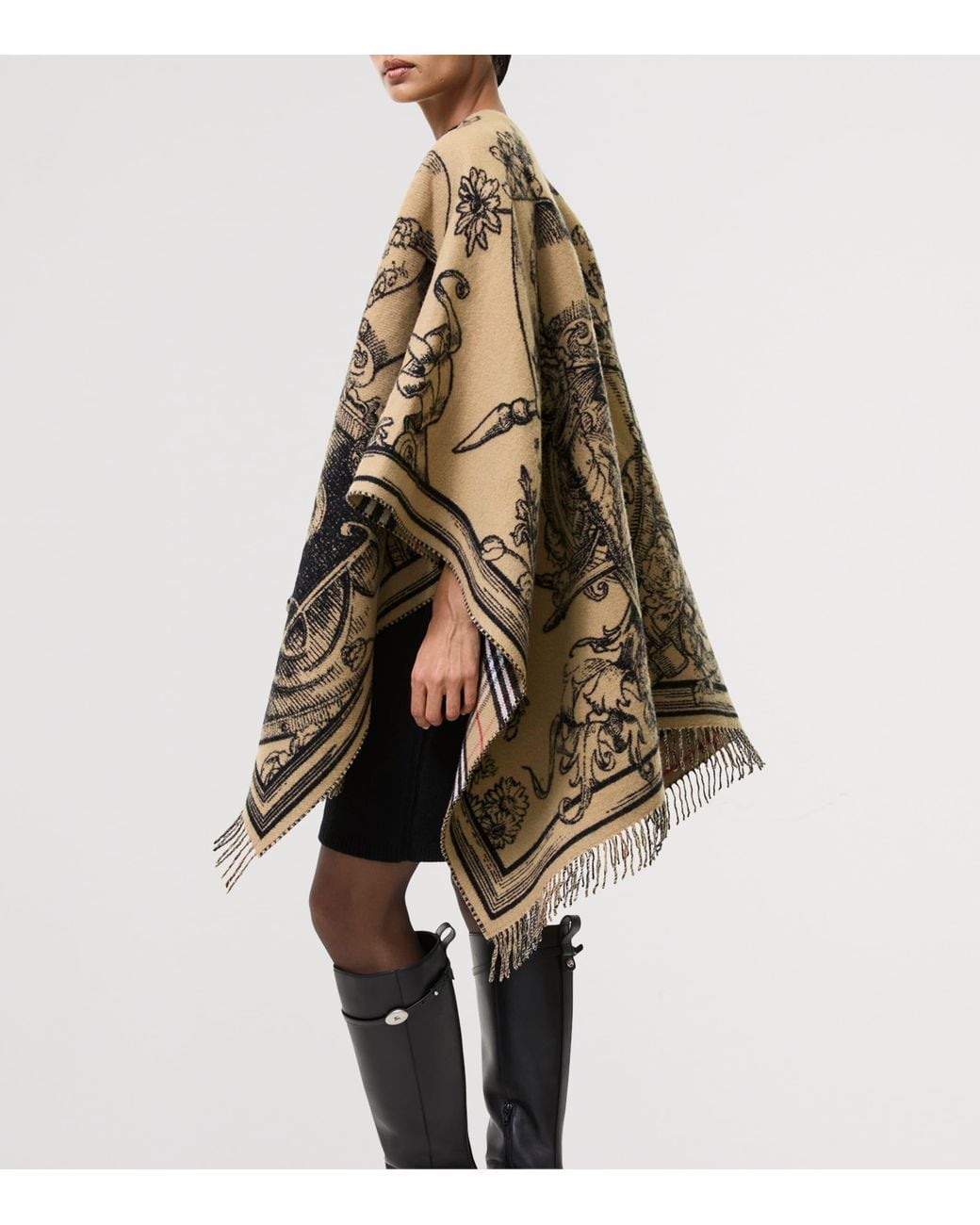 Burberry Metallic Wool Reversible Check Ekd Cape