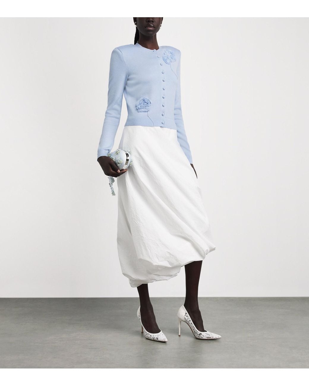 Self-Portrait Blue Lace-Embroidered Cardigan