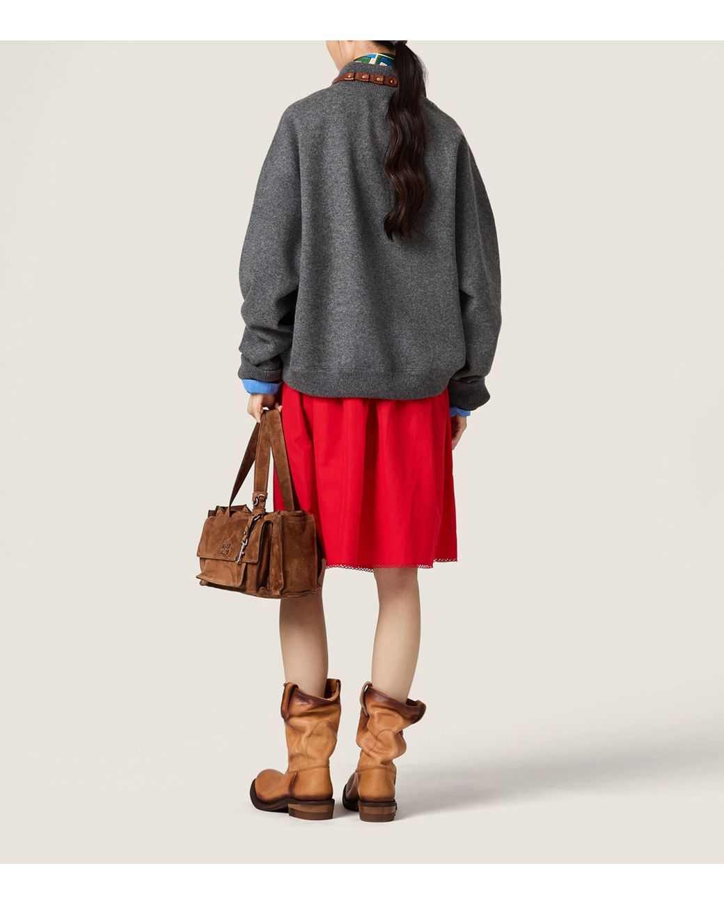 Miu Miu Gray Cashmere Logo Sweater