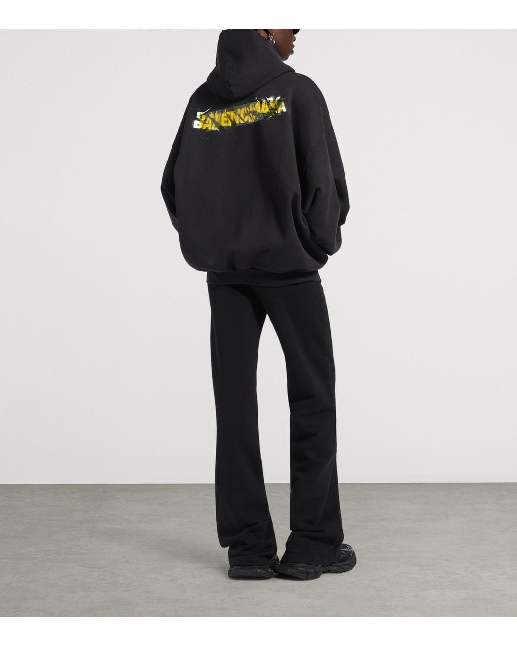 Balenciaga Black Cotton Spray Logo Zip-Up Hoodie