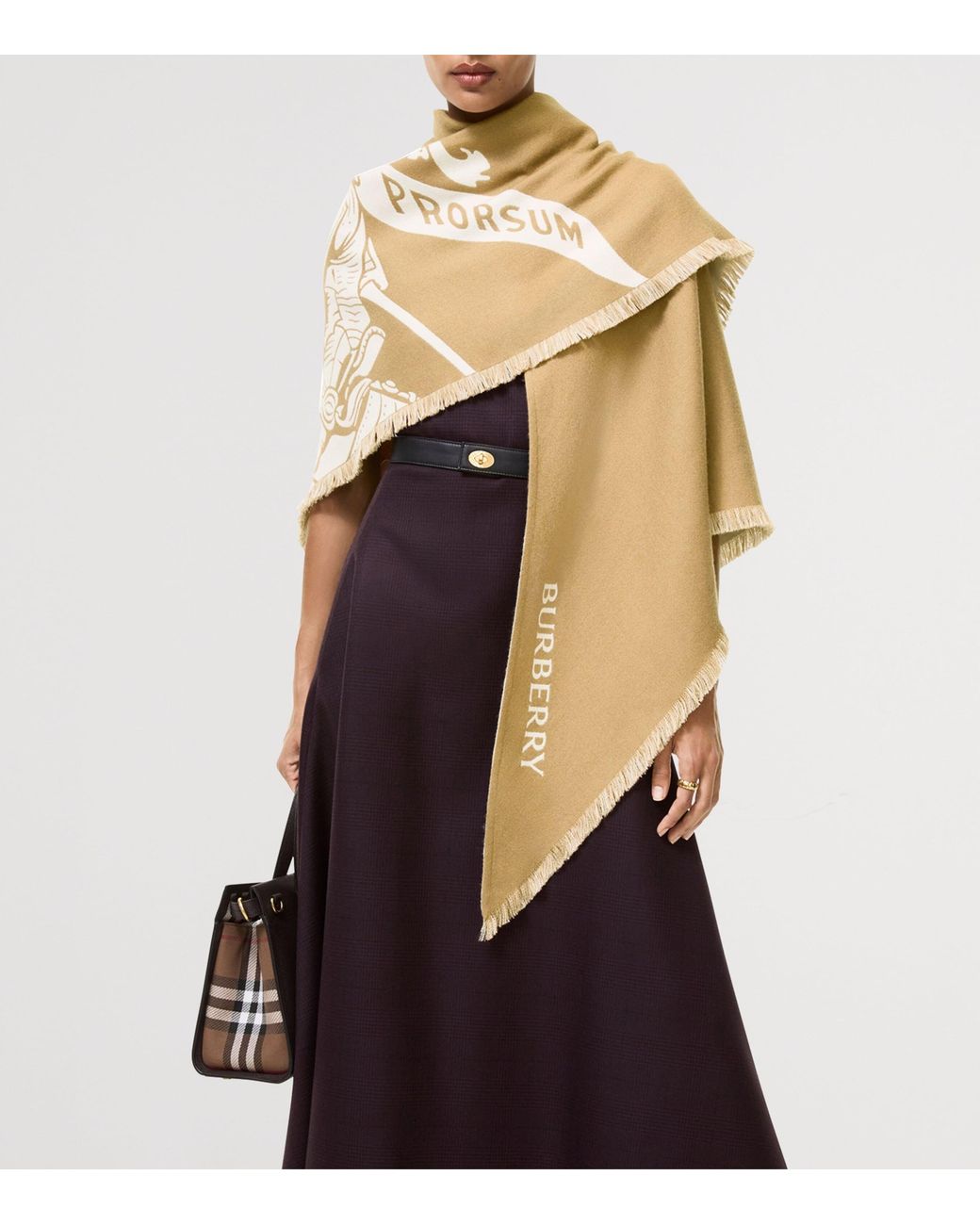 Burberry Metallic Wool-Silk-Cashmere Equestrian Knight Design Cape