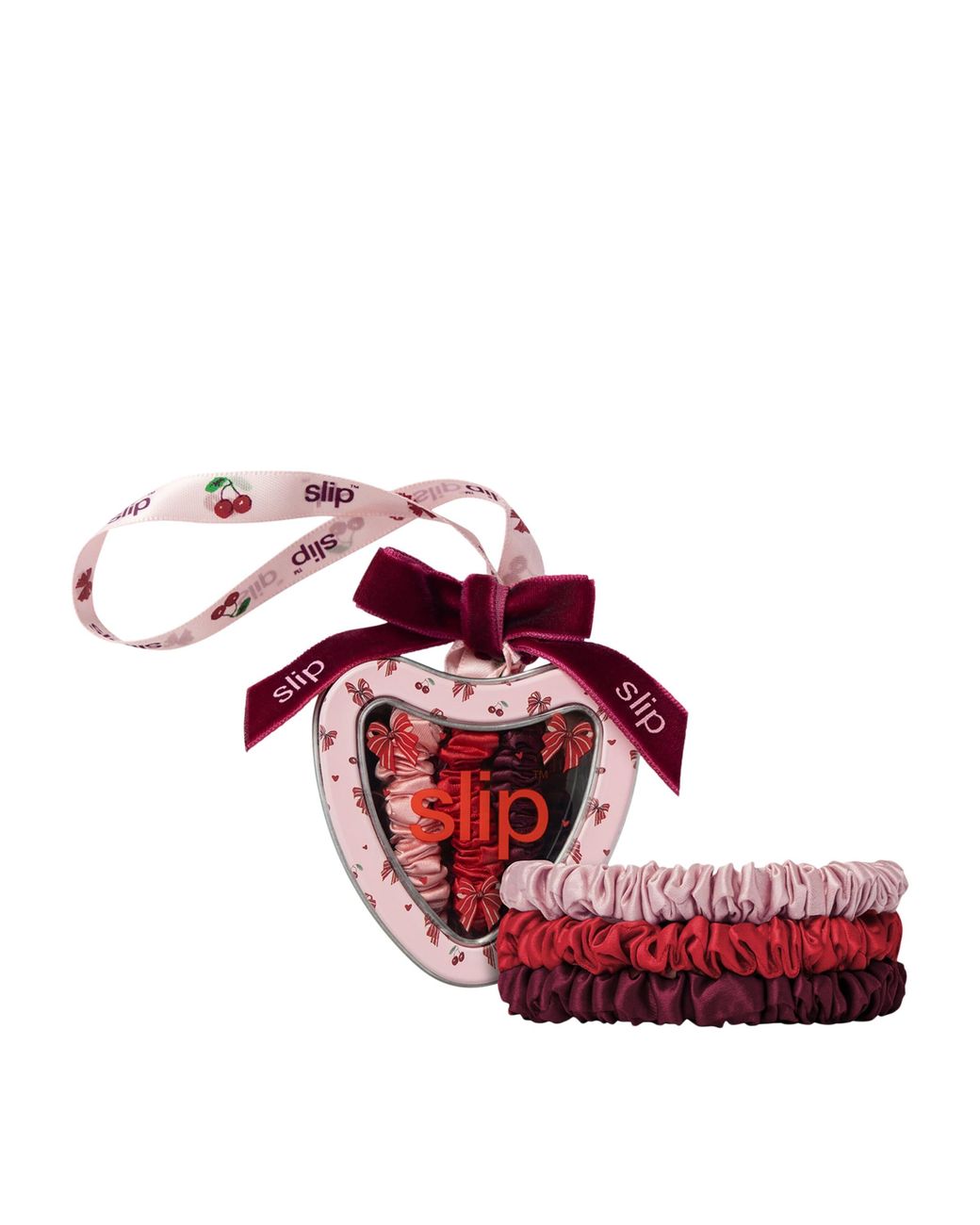 Slip Red Pure Silk Emmie Skinny Scrunchie Trio Tree Decoration