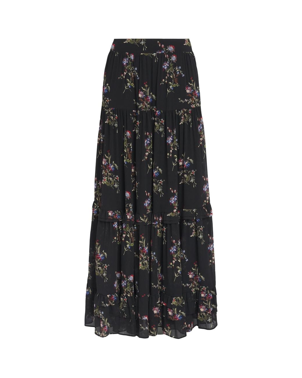 ME+EM Black Tiered Floral Maxi Skirt