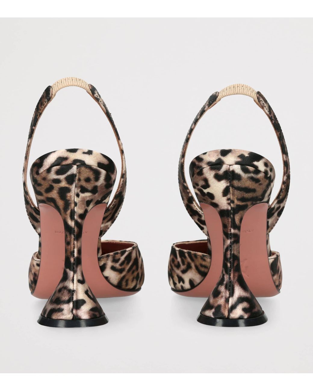 AMINA MUADDI Metallic Satin Leopard Print Holli Slingback Heels 95