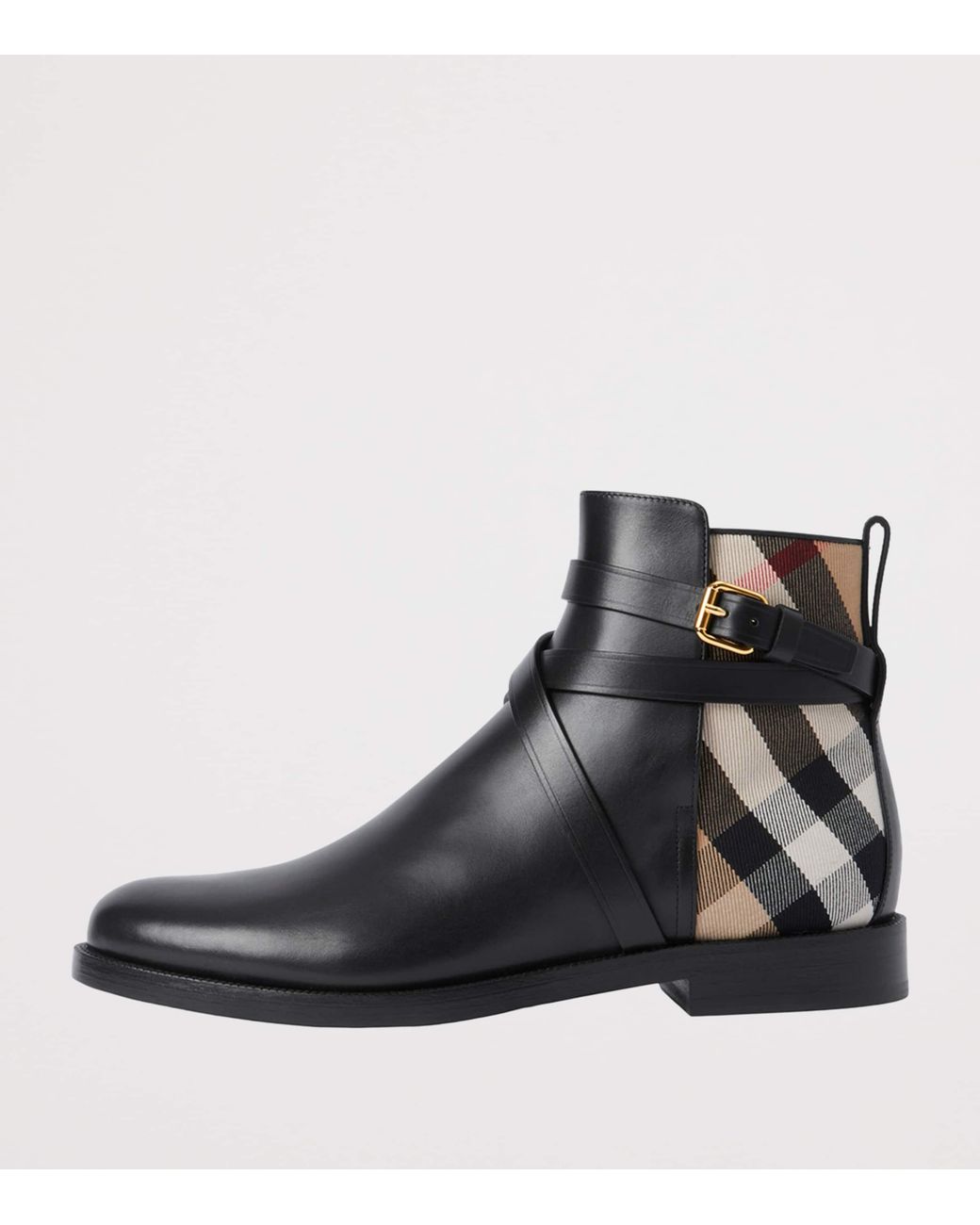 Burberry Black Check And Leather Ankle Boots