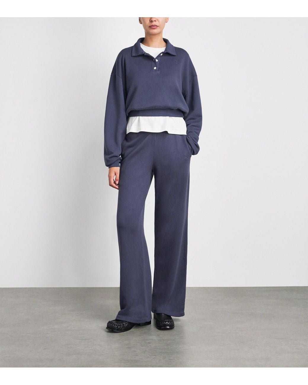 ÉTERNE Blue Cotton-Blend Wide-Leg Sweatpants