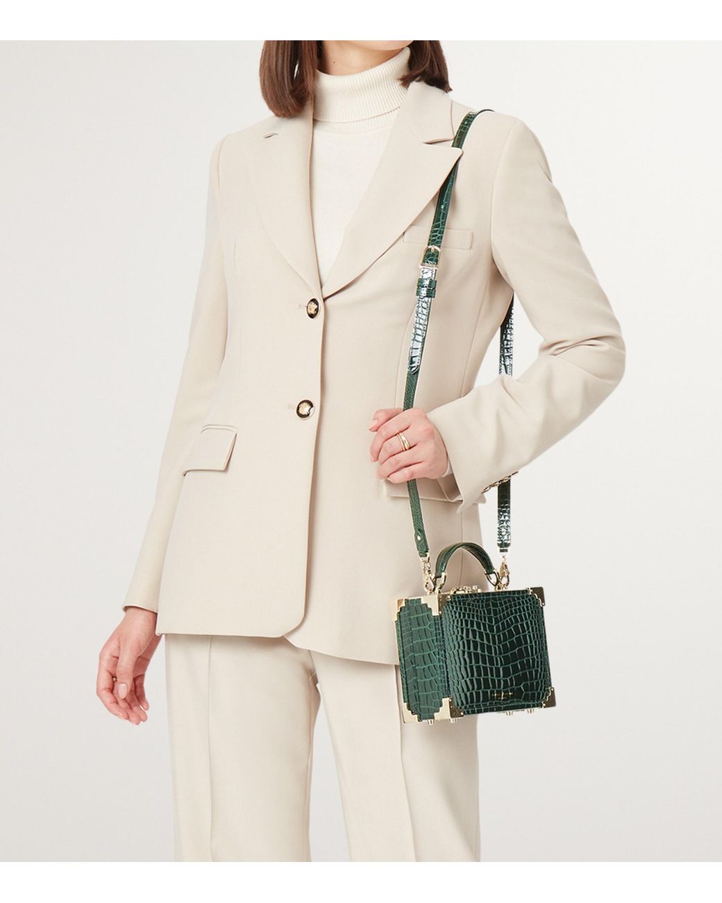 Aspinal Green Mini Leather Trunk Clutch Bag