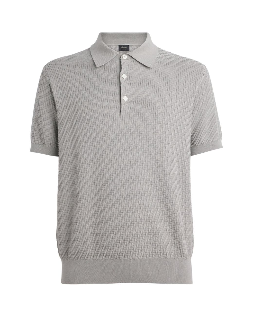 Brioni Gray Cotton-Silk-Cashmere Woven Polo Shirt for men
