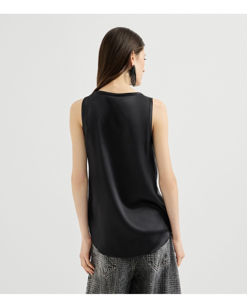 Brunello Cucinelli Black Stretch-Silk Reversible Tank Top
